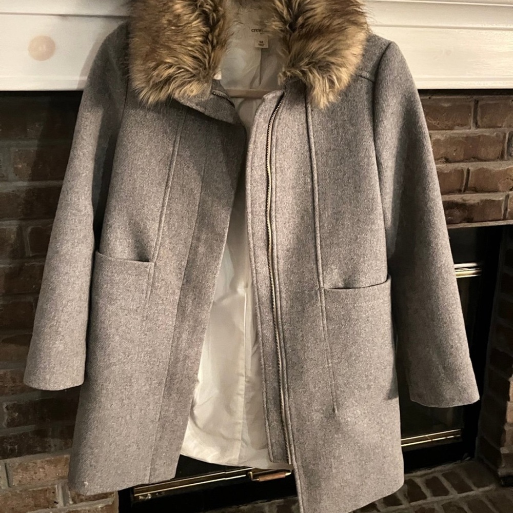 Crewcuts Gray Pea Coat with Faux Fur Collar
